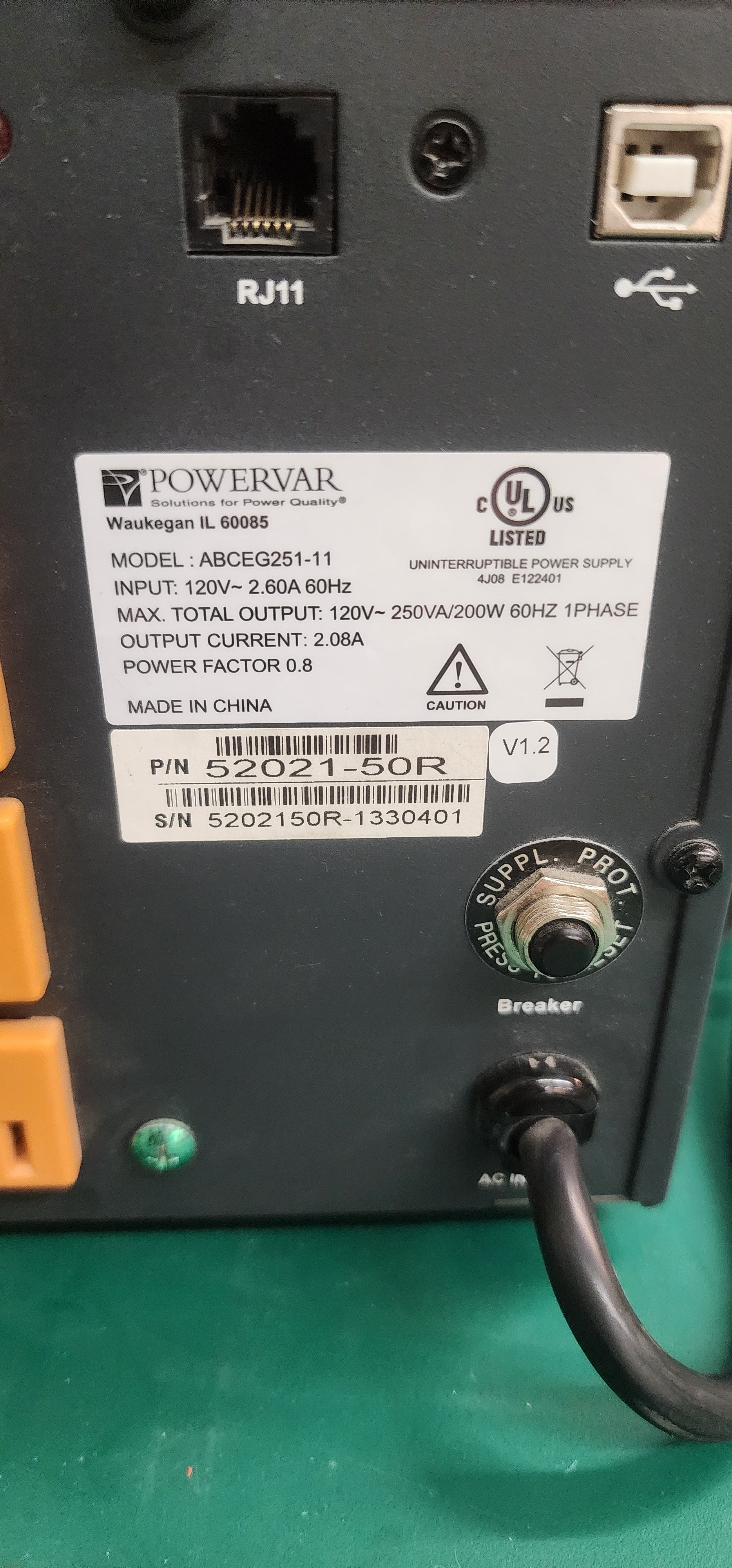 POWERVAR ABCEG251-11, Uninterruptible Power Supply (UPS)