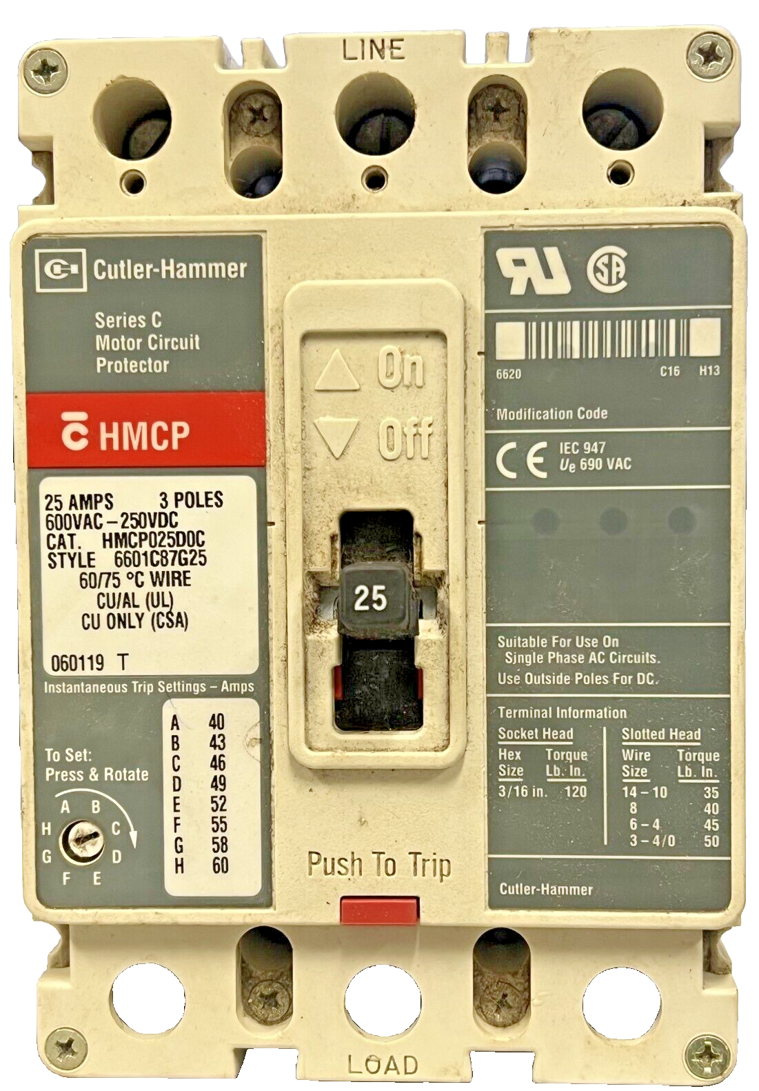 Cutler Hammer Circuit Breaker (600VAC-250VDC)