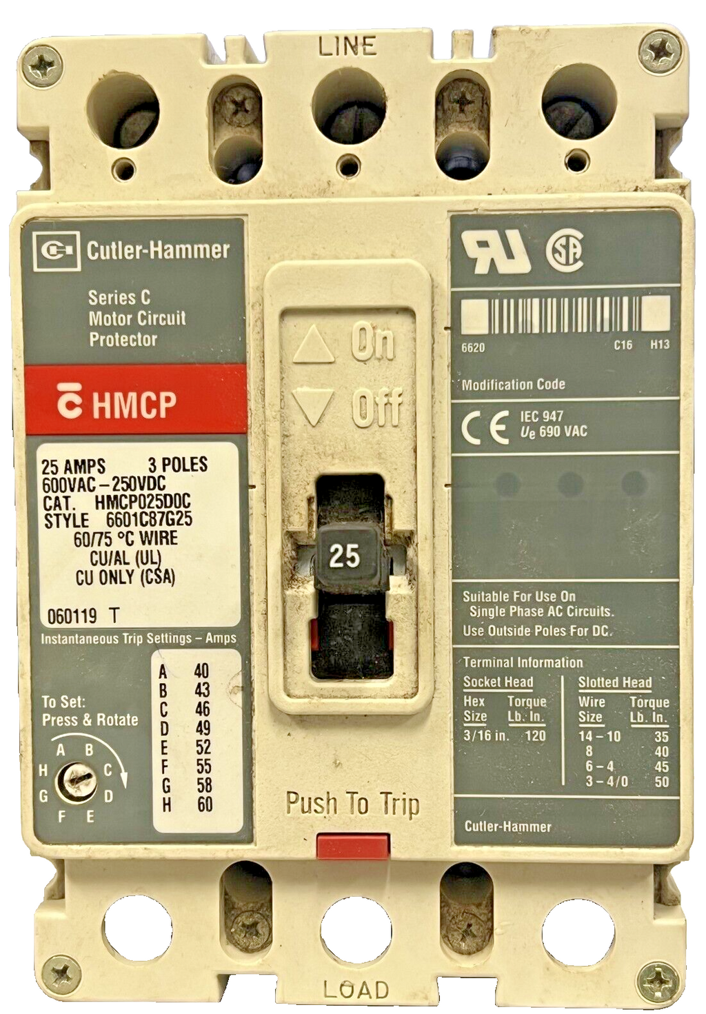 Cutler Hammer Circuit Breaker (600VAC-250VDC)