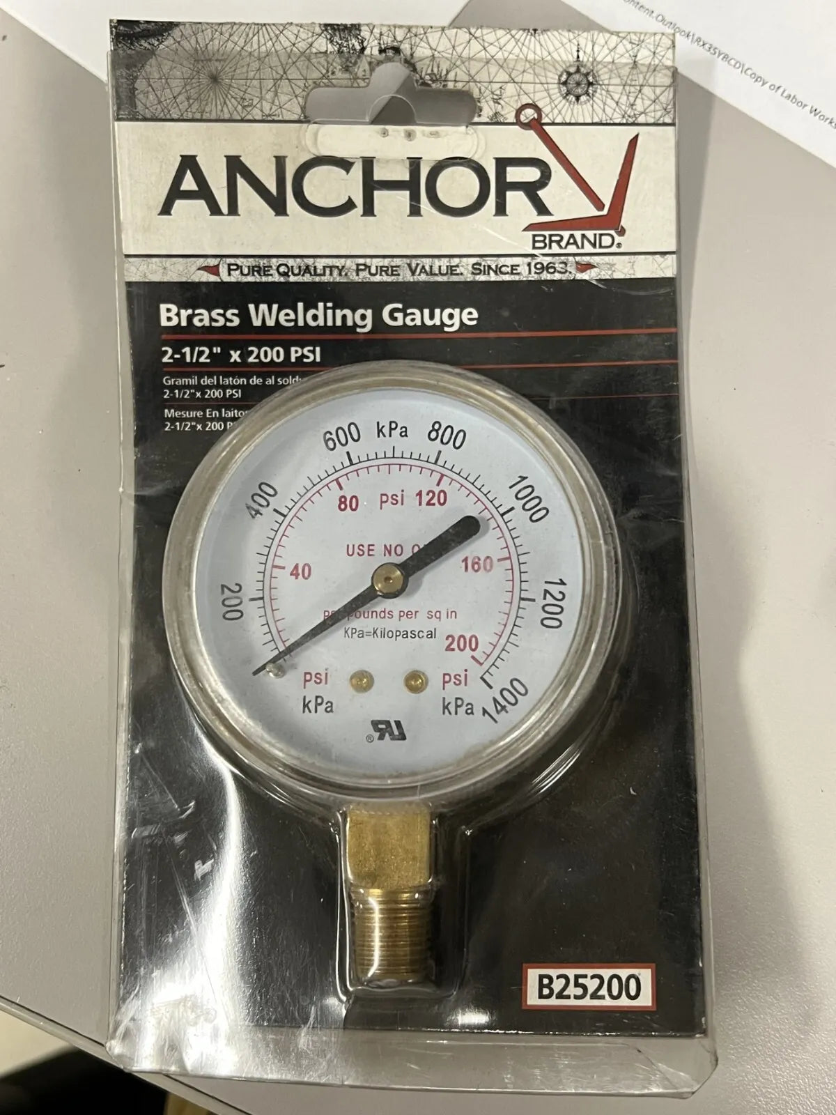 ANCHOR 2-12 x 200 PSI Brass Welding Gauge