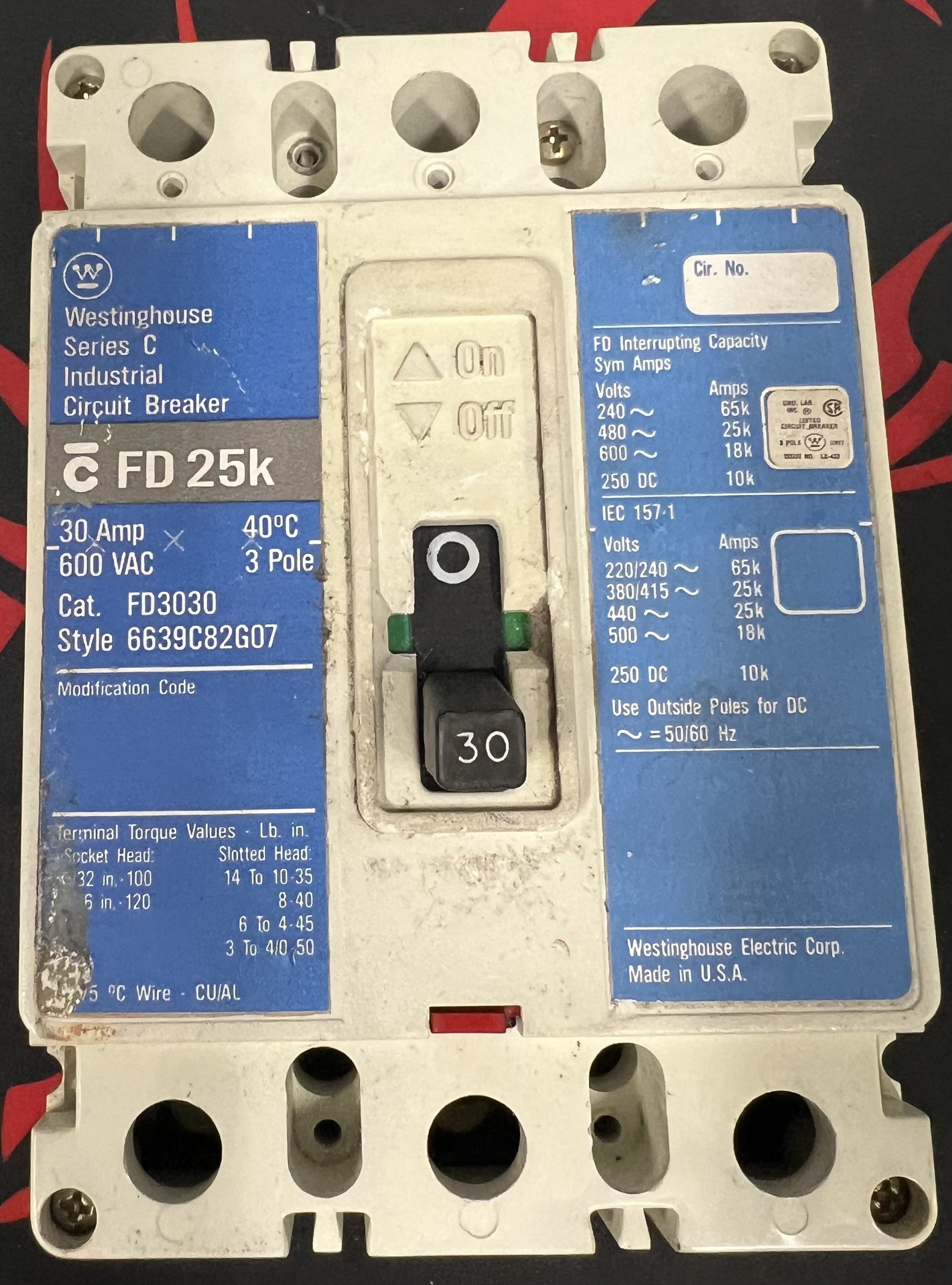 Westinghouse EHD3030 Circuit Breaker (30A-600VAC)