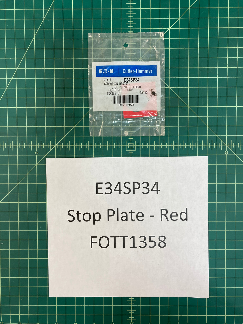 EATON CUTLER HAMMER E34SP34 RED PLASTIC LEGEND PLATE "STOP"