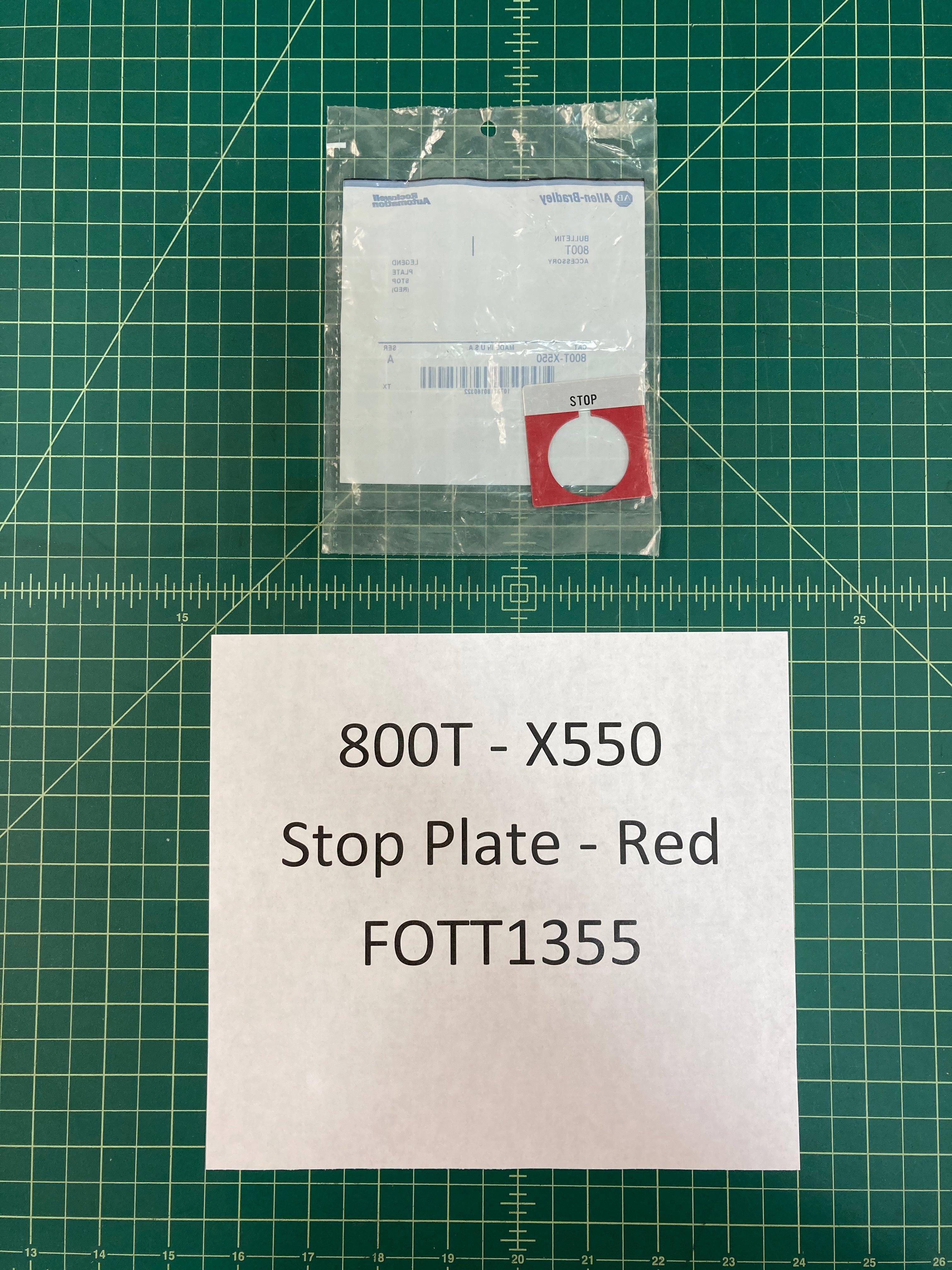 ALLEN-BRADLEY 800T-X550- LEGEND PLATE- STOP RED