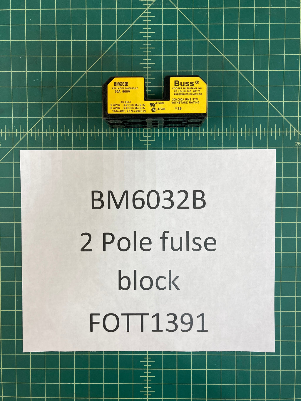 Bussmann BM6032B Fuse Holder 30A 600V w/ 2x FNQ-10 Tron Time-Delay Fuse