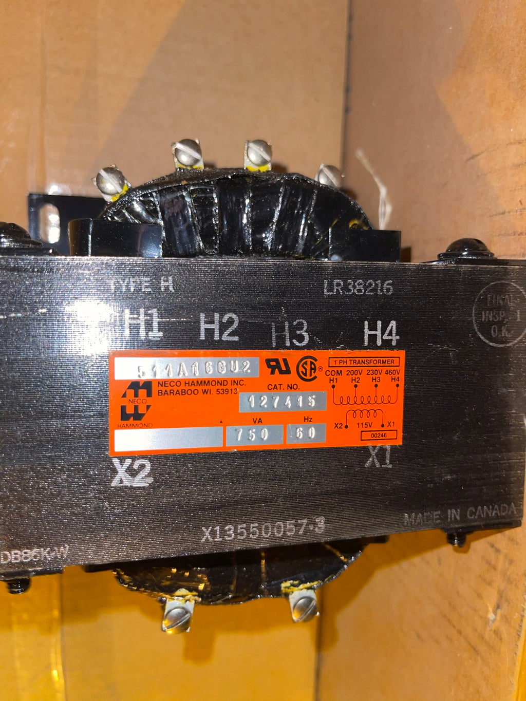 Trane Co TRANSFORMER,CONTROL POWER(1T1)200;230;460 70 THRU 120 TON TRR184