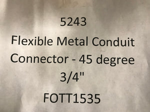 Flexible Metal Conduit Connector - 45 degree 3/4"