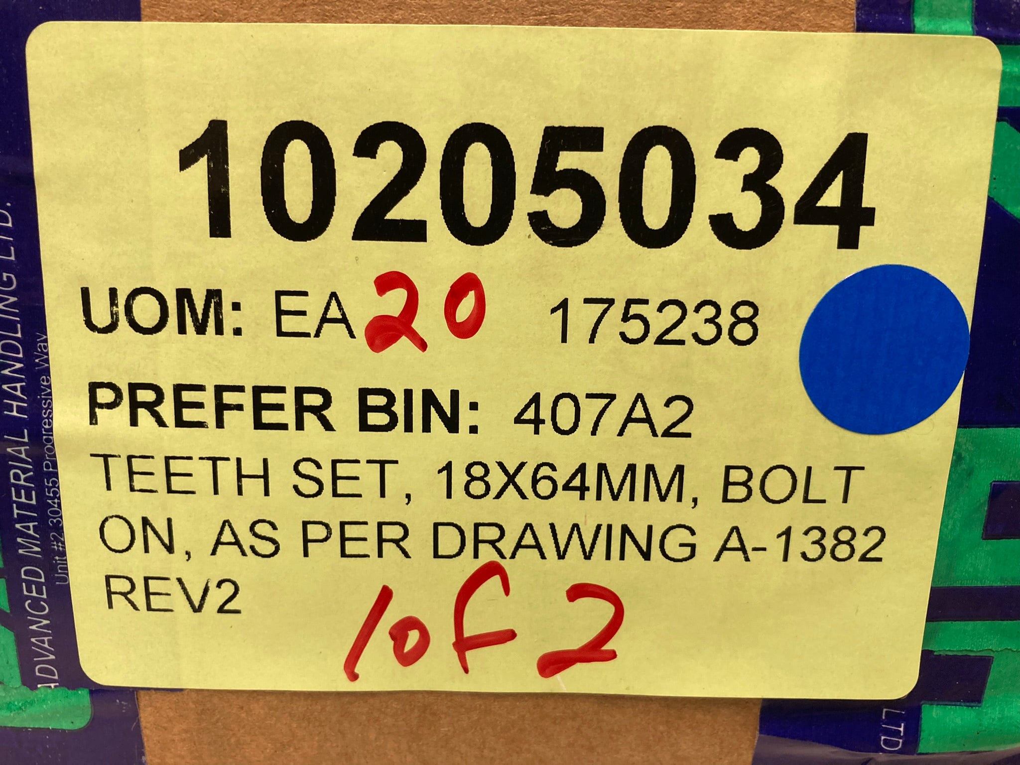TEETH SET, 18X64MM, BOLT ON, AS PER DRAWING A-1382 REV2